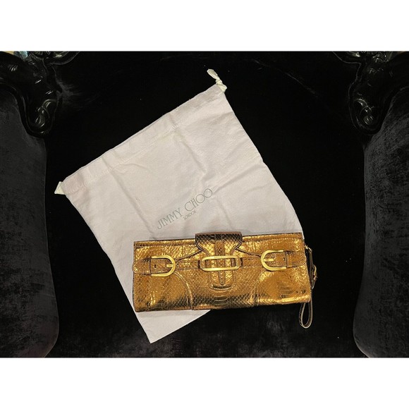 Jimmy Choo Tulita Clutch Bronze Brown Wristlet Gold Buckle Hardware Zip Closure - Picture 4 of 16